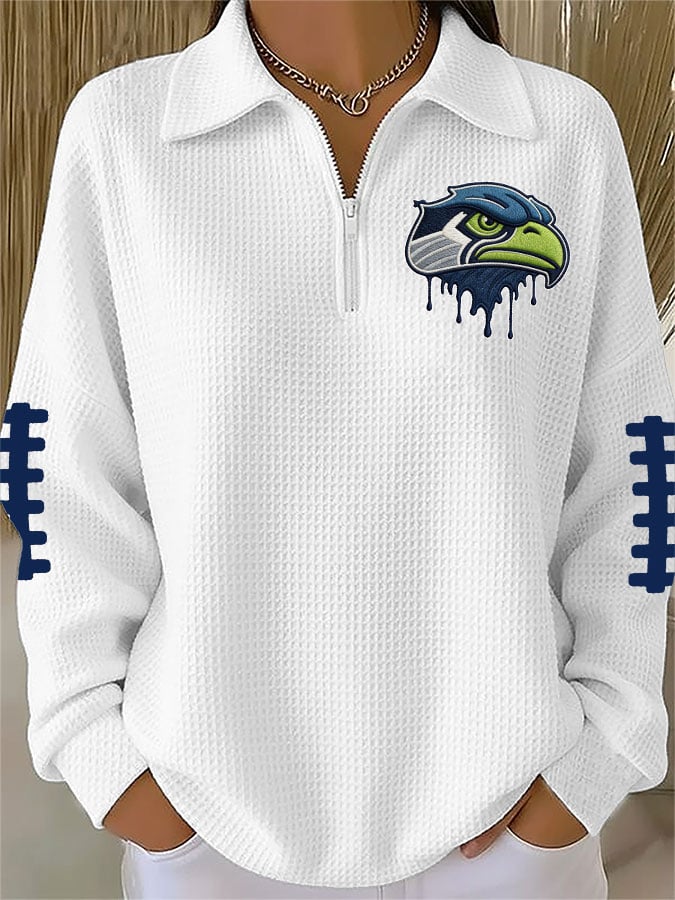 Women's Football Print Waffle Zip-Up Top