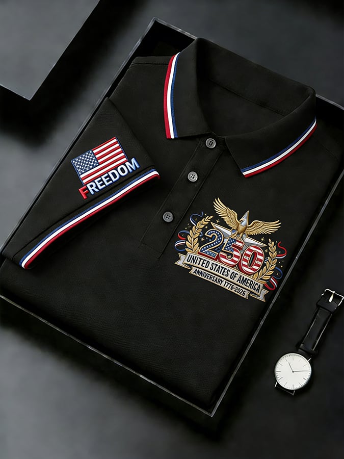 Men's Retro 250th Anniversary of the United States Print  Independence Day Cross Print Polo Shirt
