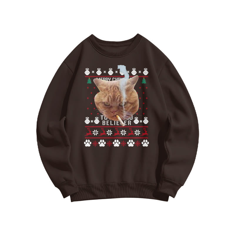 A Cool Smoking Cat Christmas Print Sweatshirt