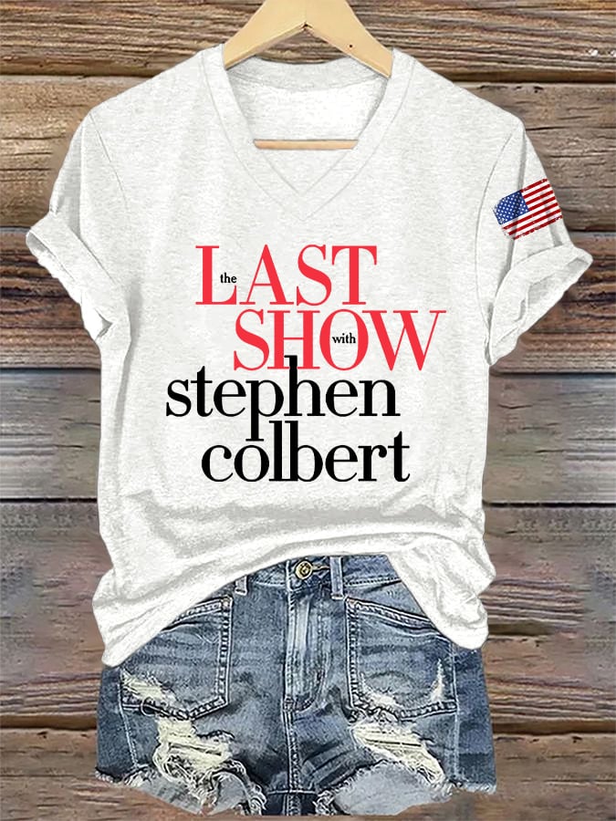 V-Neck Retro Last Show Print T-Shirt