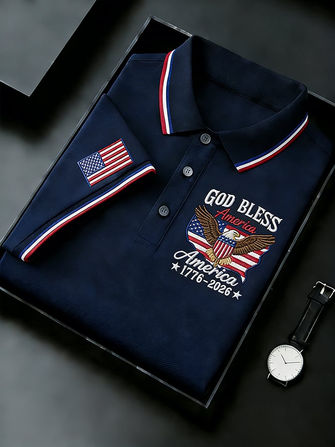 Men's Retro 250th Anniversary of the United States Print  Independence Day Cross Print Polo Shirt