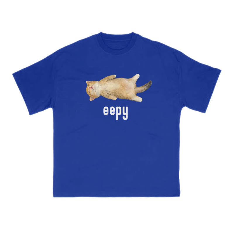 Unisex Funny Eepy Cat Print T-shirt
