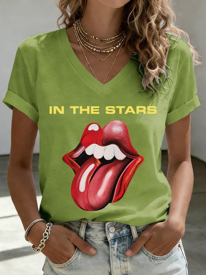 Women's V-Neck Retro In The Stars Print T-shirt