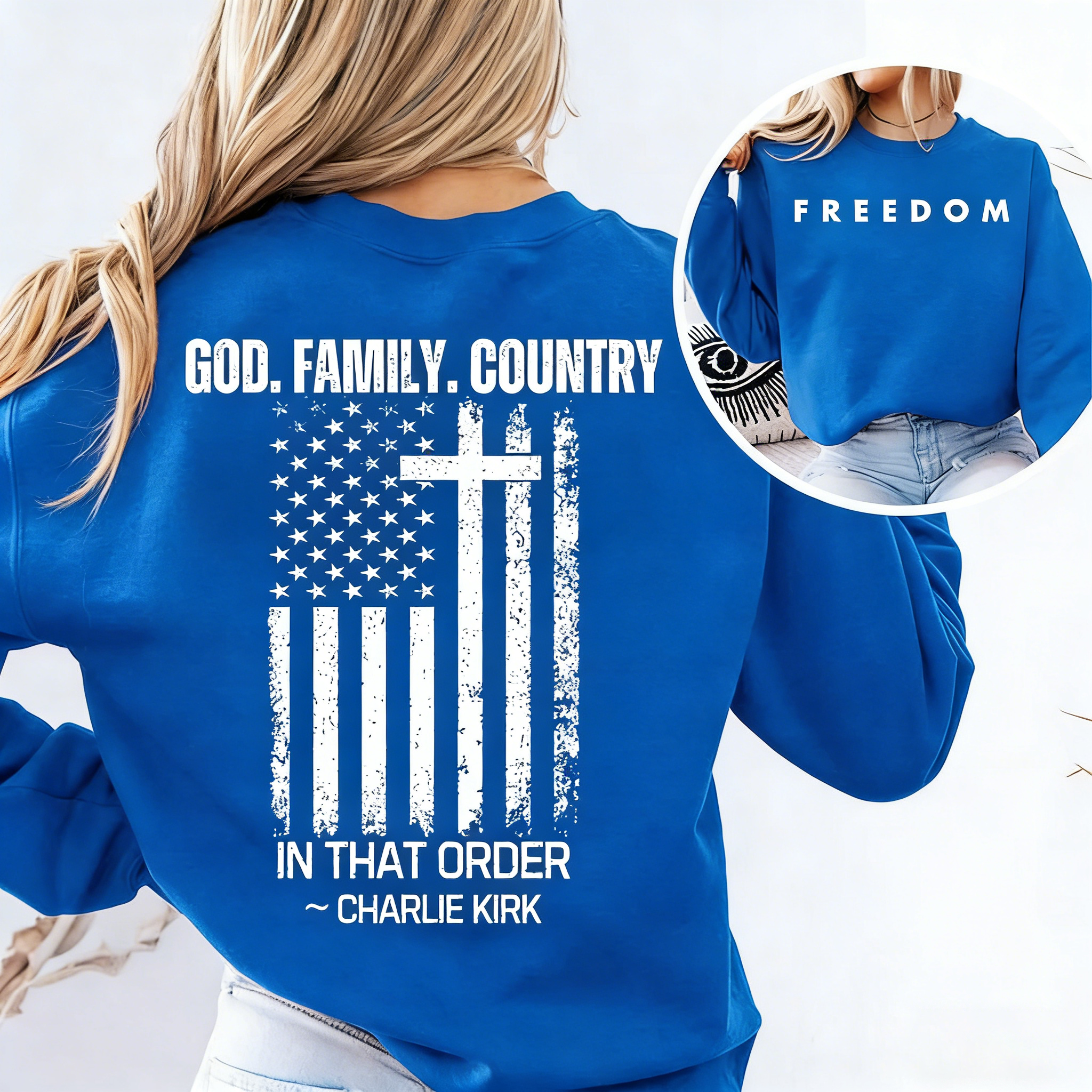 Women's God Family Country Crew Neck Sweatshirt