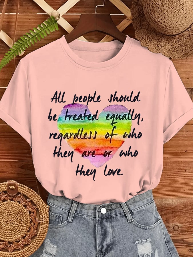 Women'S Casual Pride Month All People Should Be Treated Equally Print Short Sleeve T-Shirt
