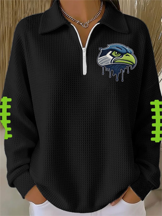 Women's Football Print Waffle Zip-Up Top