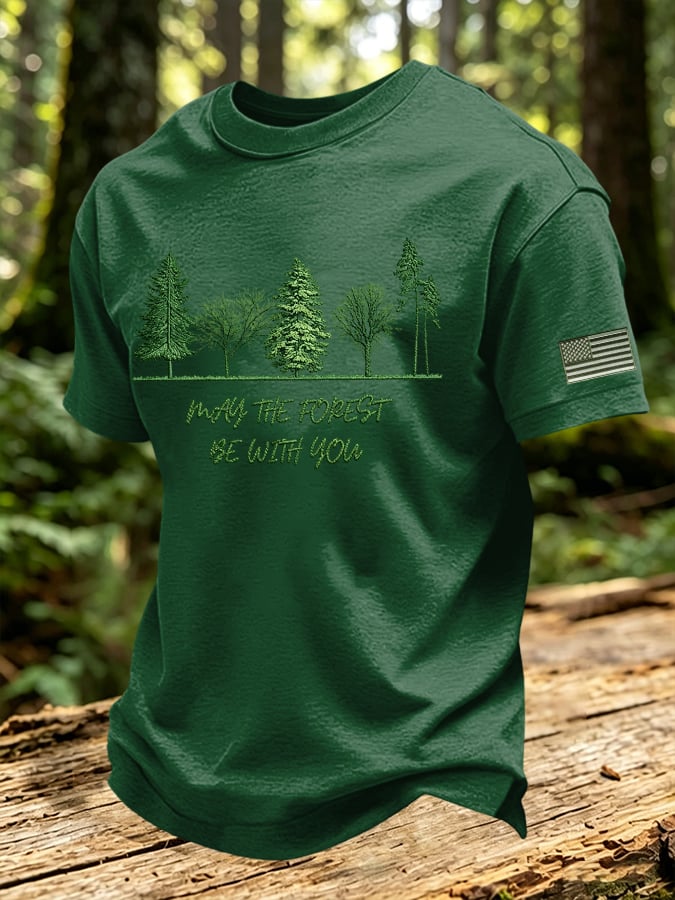 Men's May The Forest Be With You Print Round Neck T-shirt