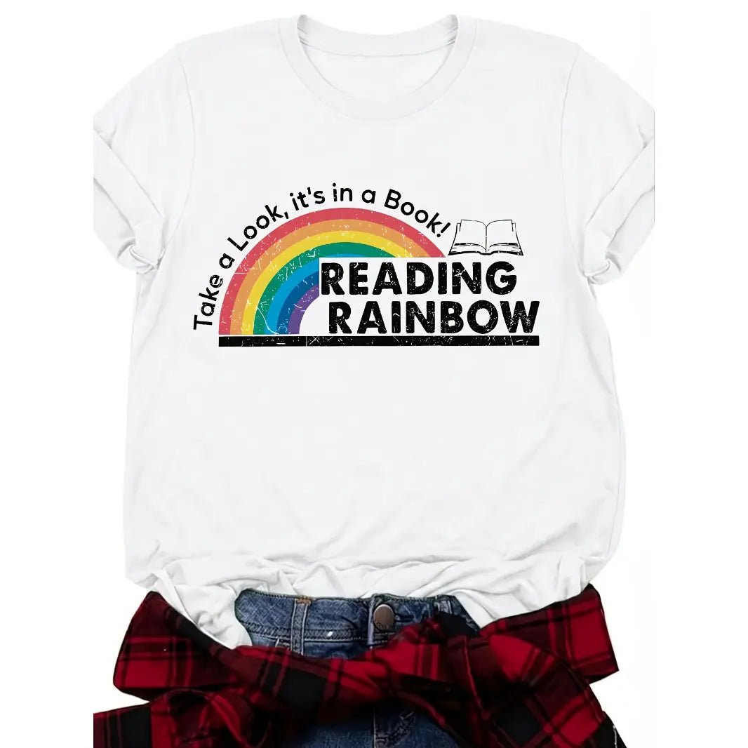 Womens Cotton Short Sleeve Rainbow Graphic Tee