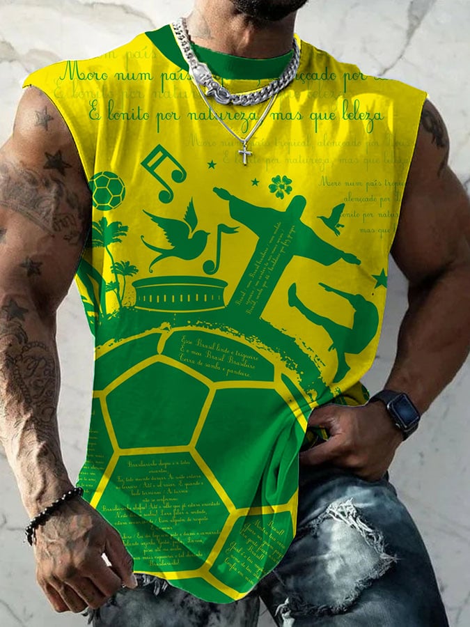 Brazil Soccer Retro  Print Tank Top