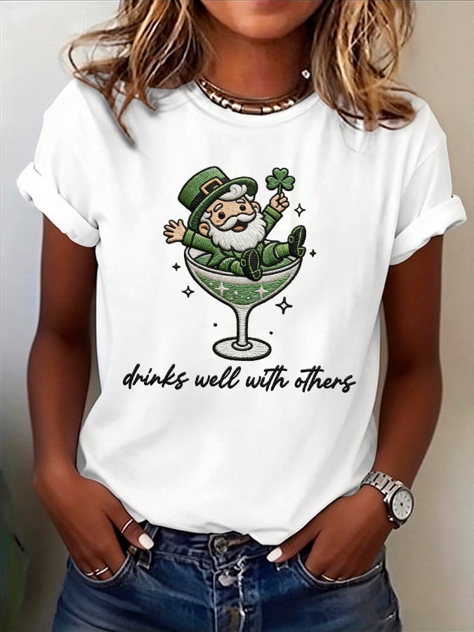 Women's Drinks Well With Others Print Round Neck T-shirt