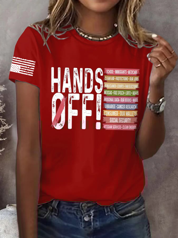 Women's Retro Hands Off Protest Print T-Shirt