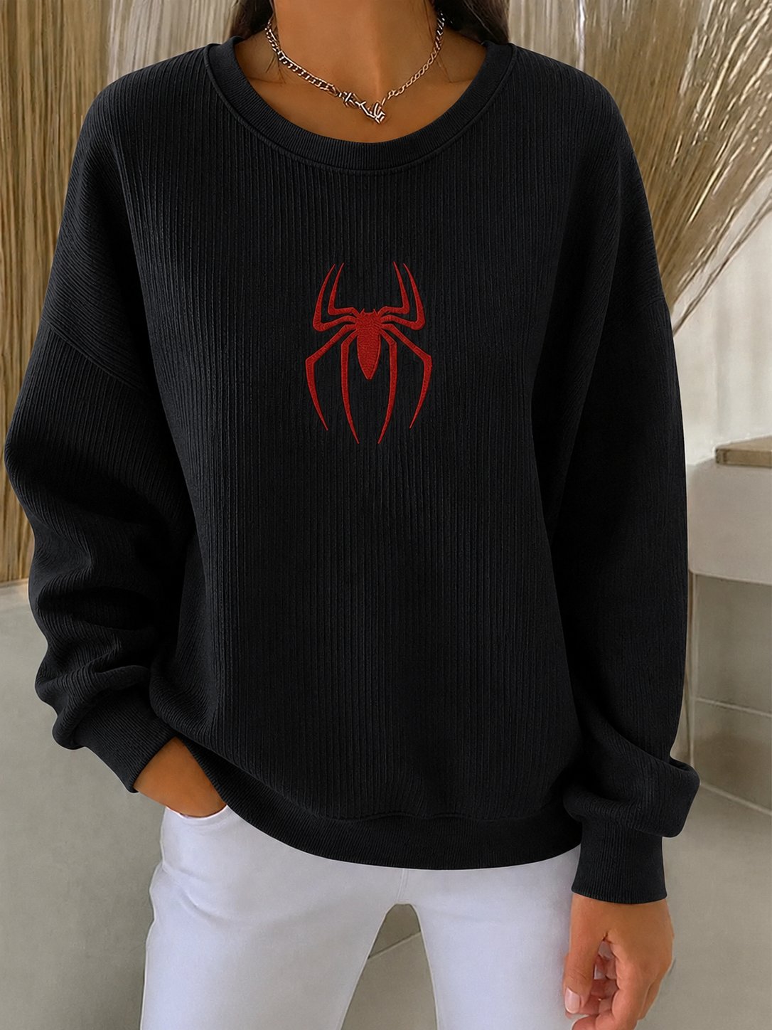 Women's Spider Graphic Print Casual Sweatshirt