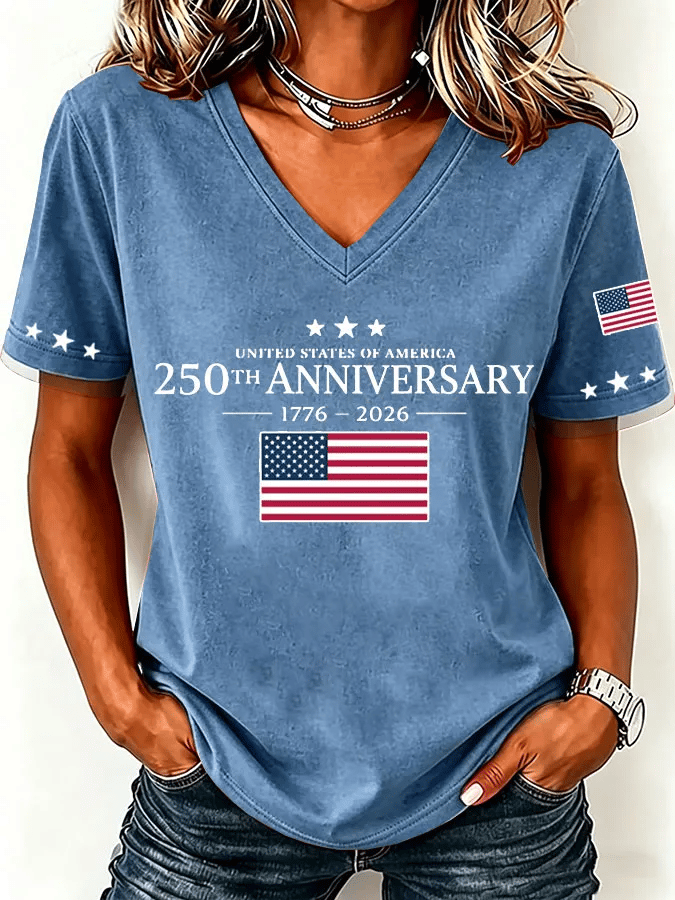 Women'S Casual Independence Day Print Top
