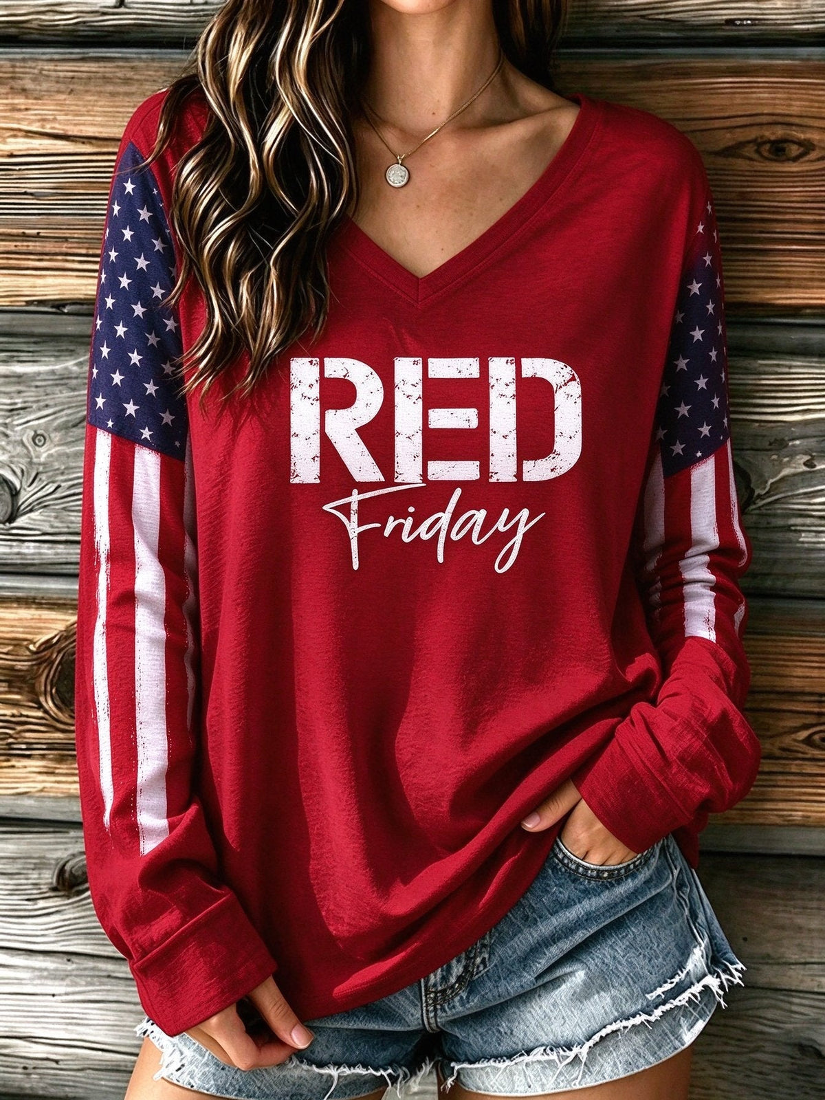 Women's Red Friday Art Print Casual Long-Sleeve T-Shirt