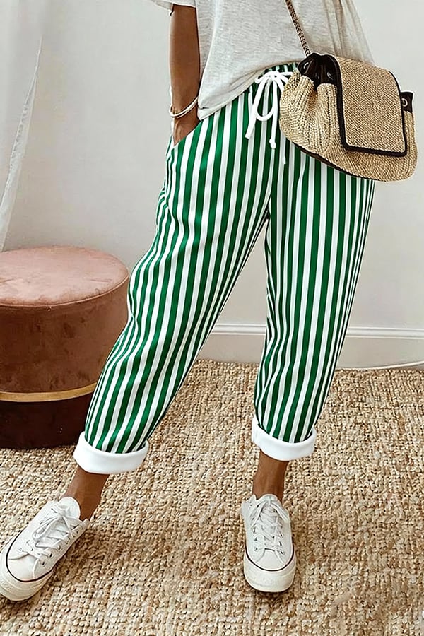 Women's Print Tie Elastic Waist Loose Casual Pants