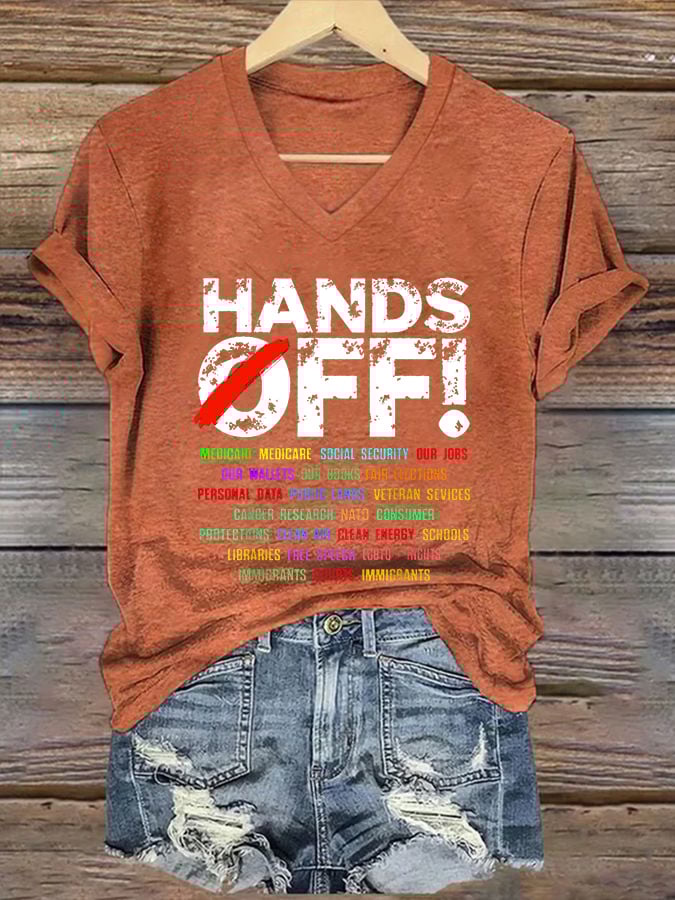 Women's Hands Off Protest Print Casual T-Shirt