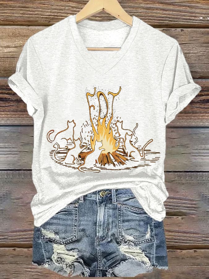 Women's FDT Cat Print Casual T-Shirt