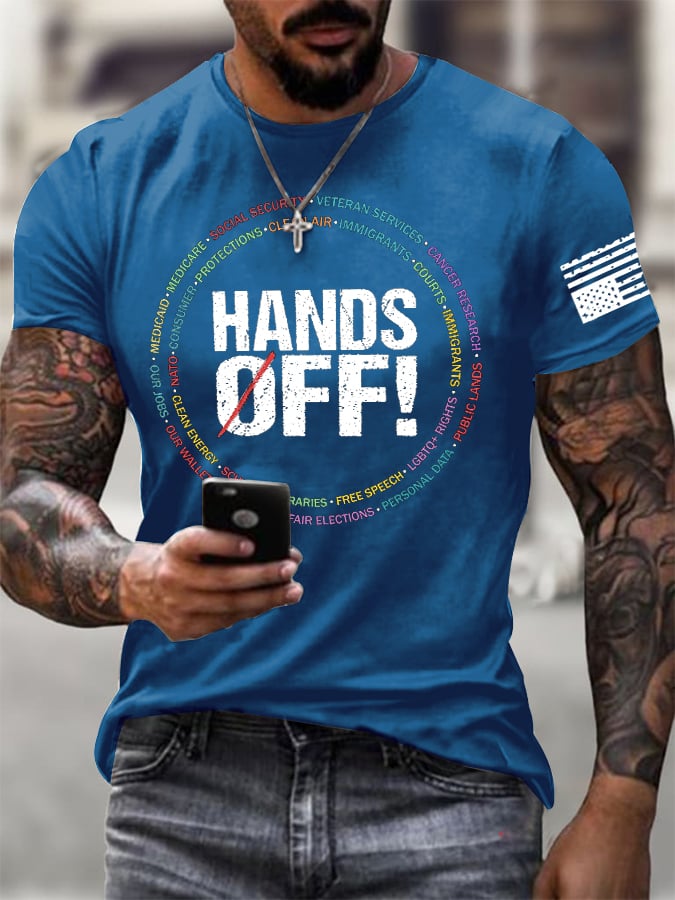 Men'S Retro Hands Off Protest Print T-Shirt
