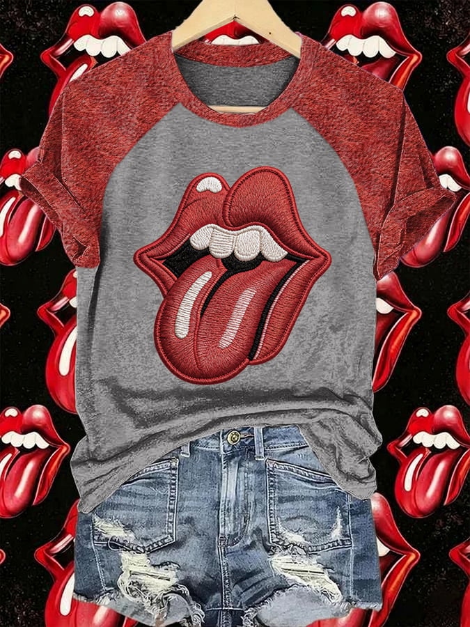 Women's Retro Raglan Sleeves Foreign Tongues Print T-shirt