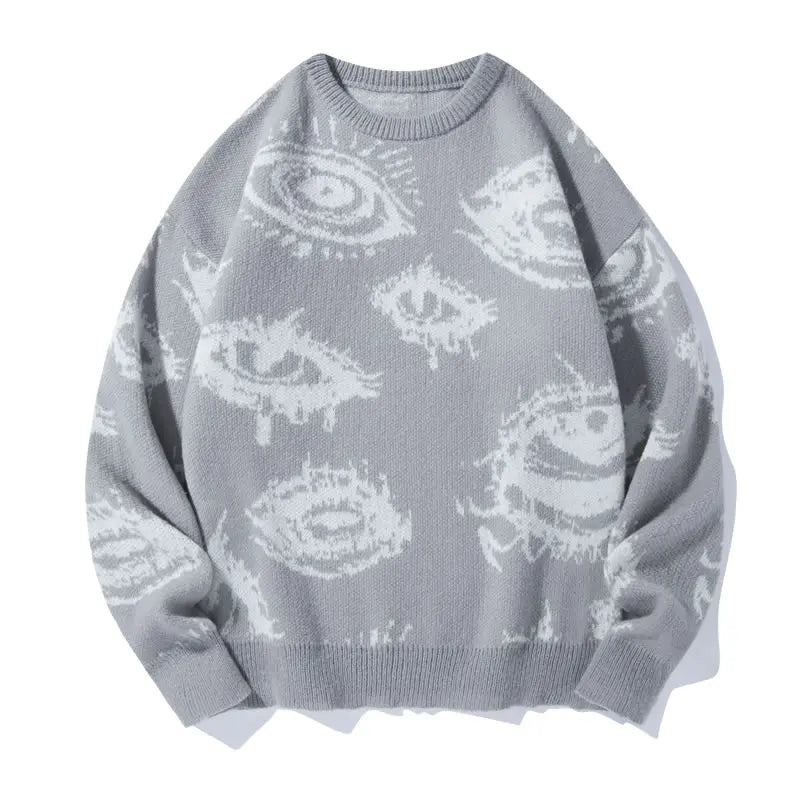 Unisex Simple Detailed Full-Length Graphic Knit Pullover Oversized Sweater