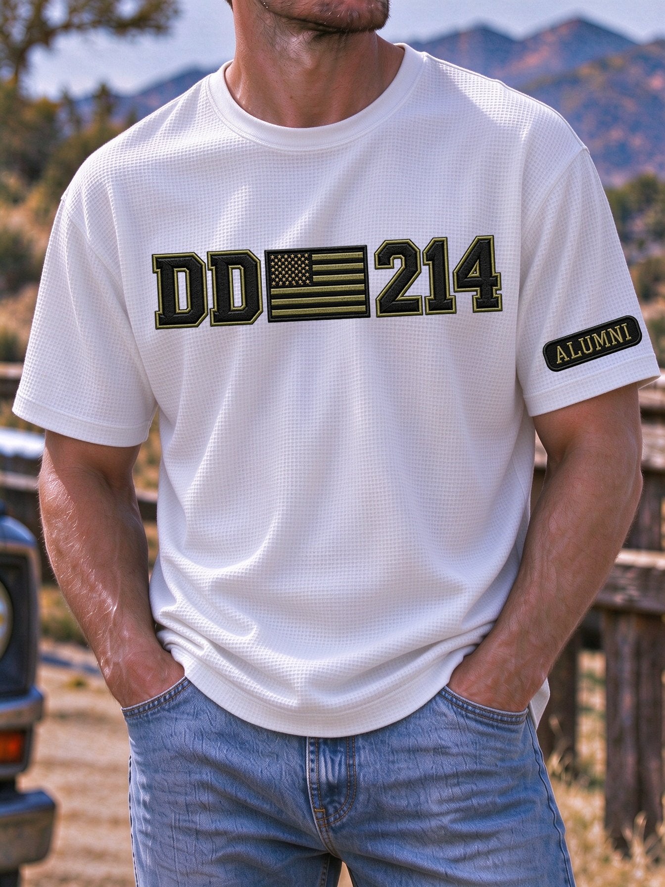 🎖️Men's Veteran DD-214 Print Waffle-Knit Short-Sleeve T-Shirt