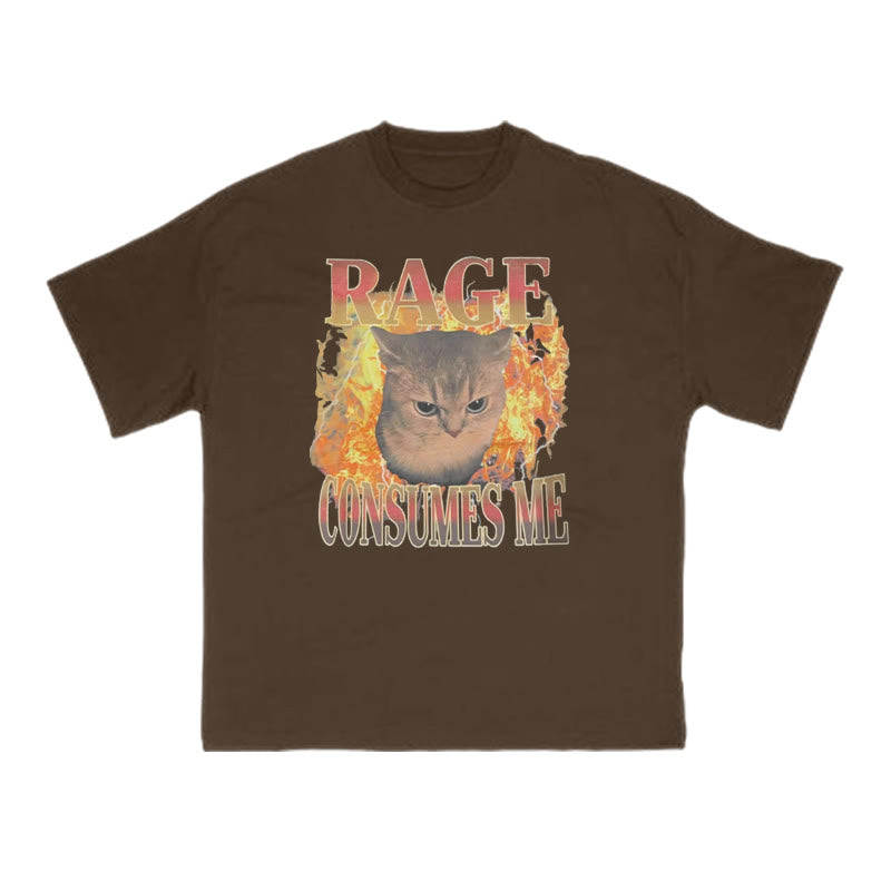 Rage Consumes Me Meme Cat Print T-shirt
