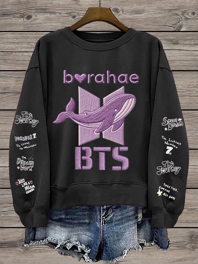 Women's K-pop Printed Long-Sleeve Sweatshirt