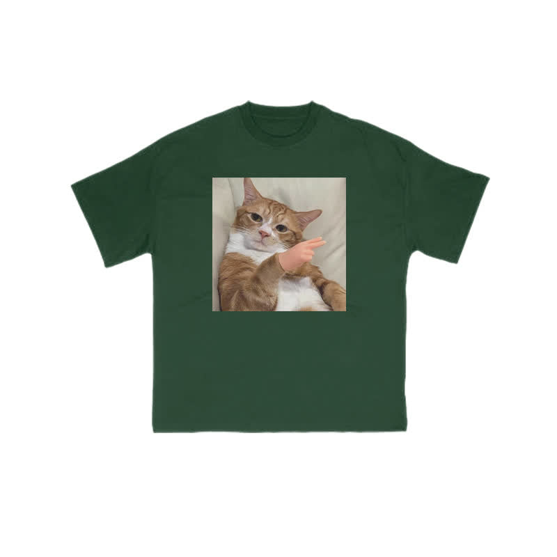 Unisex "Scissor Hand Gesture" Fun Cat Pattern Print T-shirt