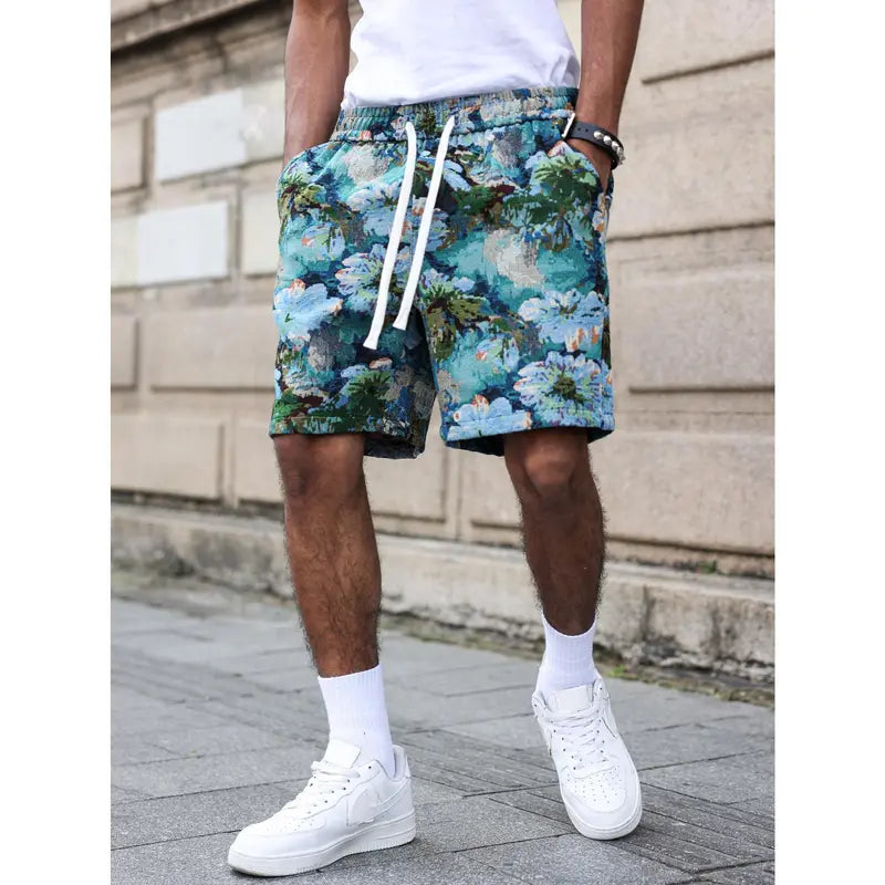 Unisex Retro Floral Jacquard Shorts