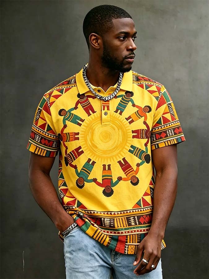 Men's Juneteenth Print Short-Sleeve Polo Shirt