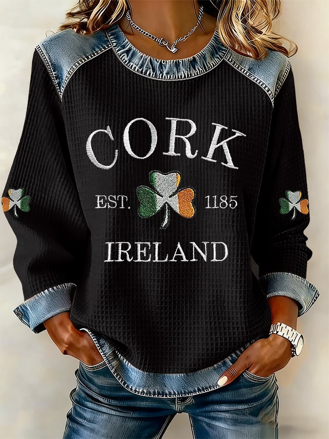 Women's Retro Print Long-Sleeve Sweatshirt