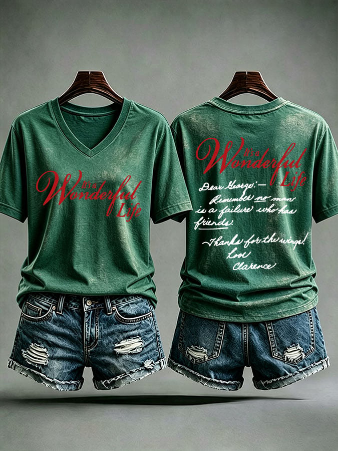 Women's It's A Wonderful Life Christmas Print Casual T-shirt
