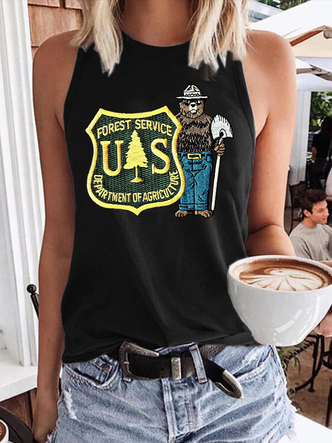 Retro Save The Forest Service Print Tops Tank