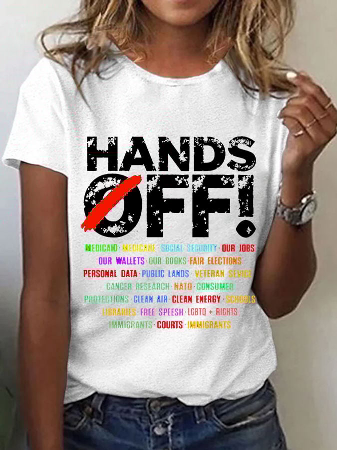 Women's Hands Off Protest Print Casual T-Shirt
