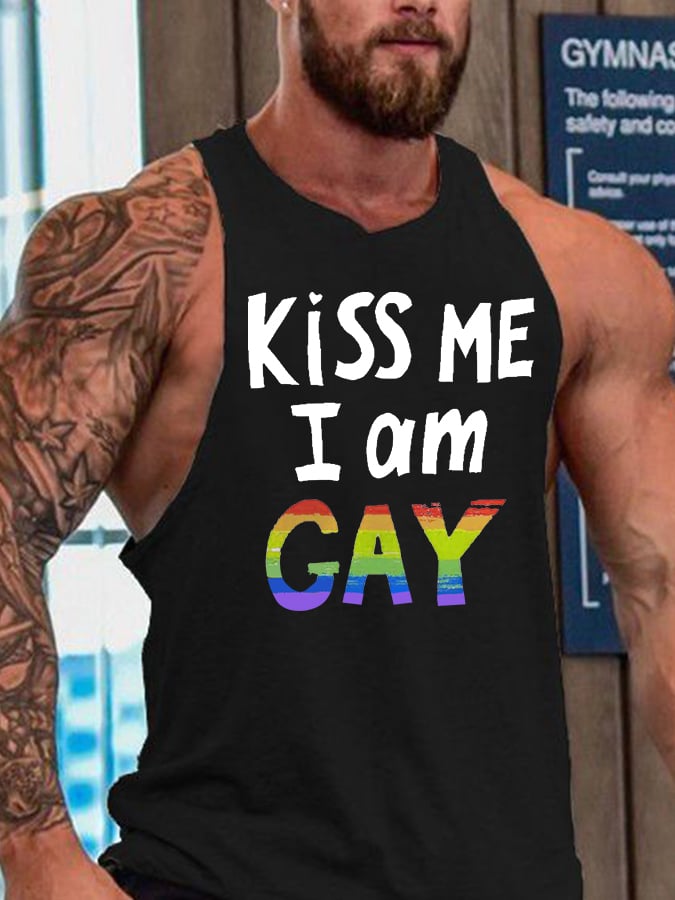 Kiss Me I Am Gay Men'S Printed Casual Tank Top