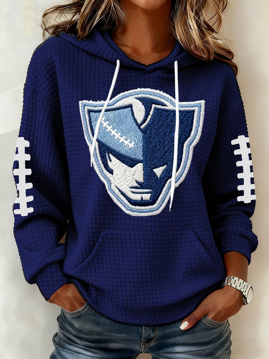 Women's Football Print Plaid Fabric Hooded Sweatshirt