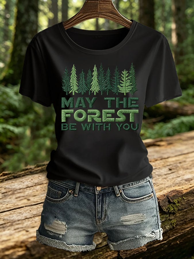 Women's Retro May The Forest Be With You Print T-Shirt