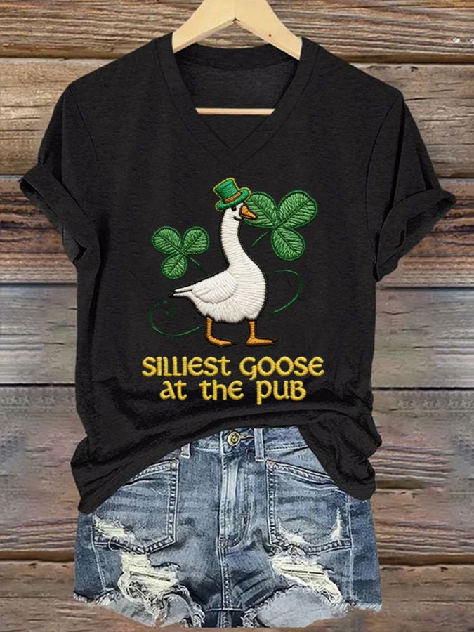 Women's vintage St. Patrick's Day print casual T-shirt