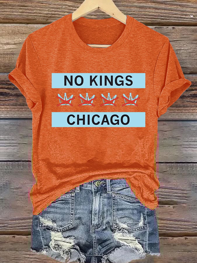 Women's  No Kings Chicago Flag Print  T-Shirt