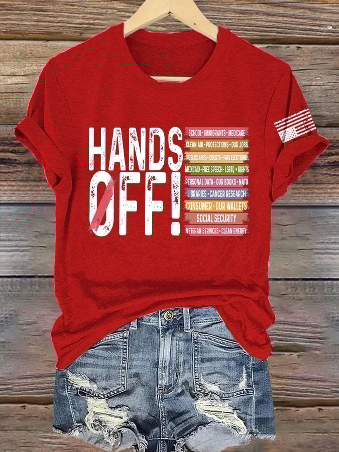 Women's Retro Hands Off Protest Print T-Shirt