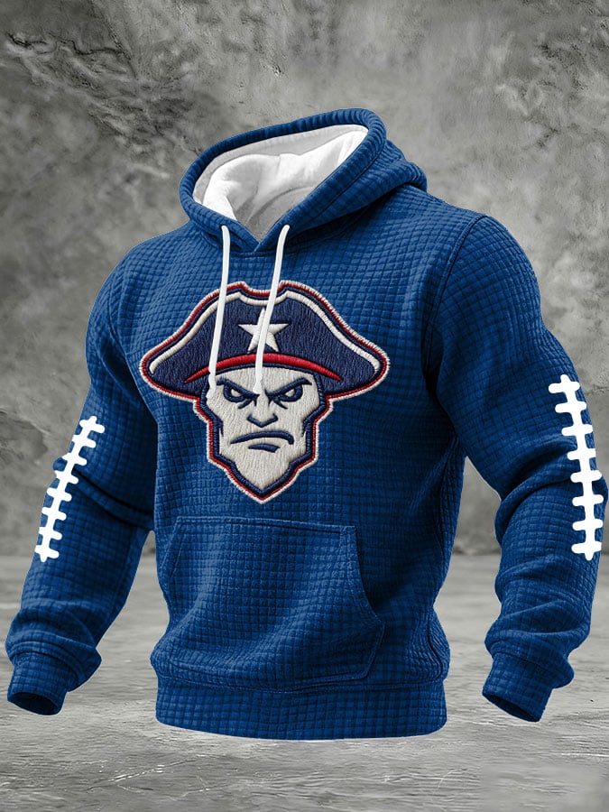 Men's Football Print Checkered Fabric Hooded Sweatshirt