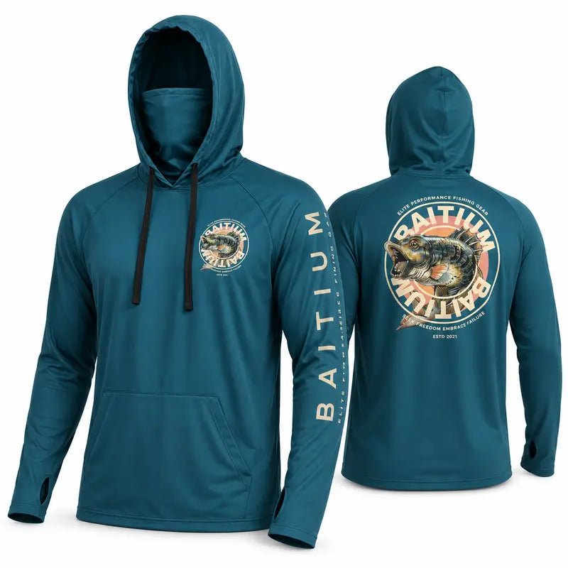 Unisex Fishing and Construction Shirts - Hooded UPF 50 Long Sleeve with Gaiter