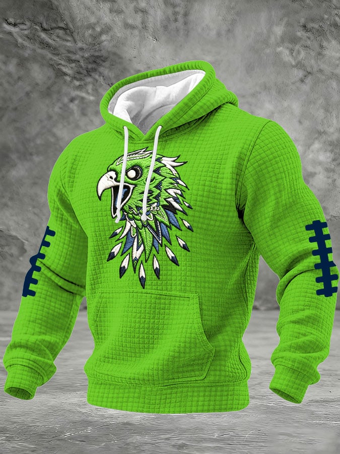 Men's Football Printed Plaid Fabric Hooded Sweatshirt