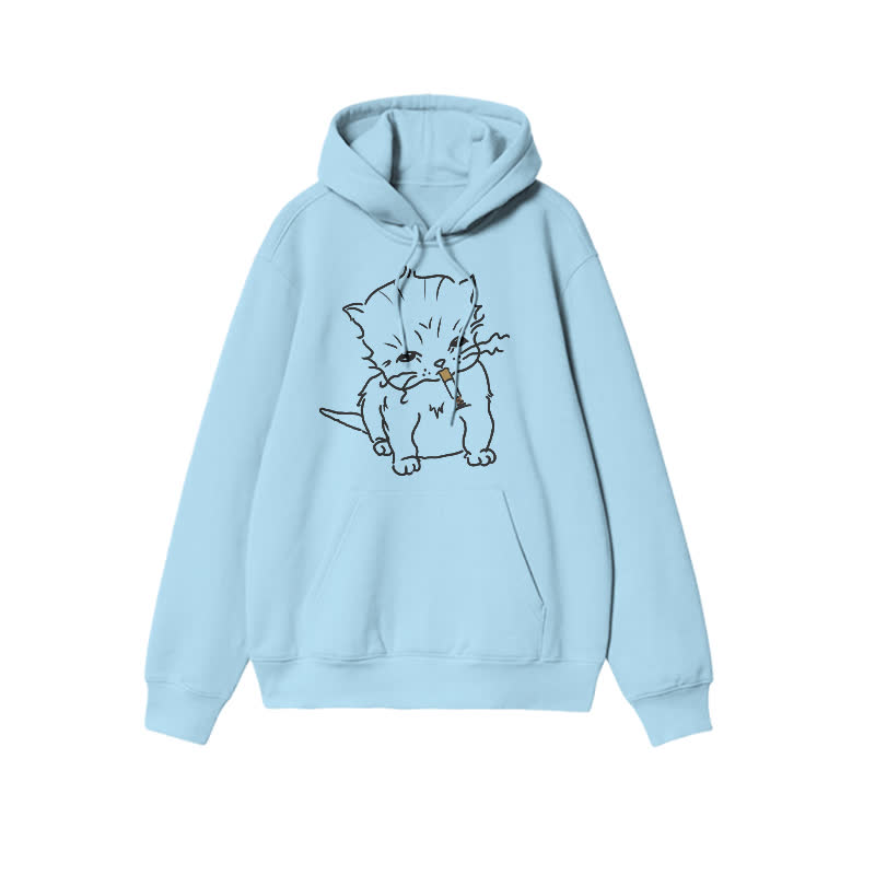 Unisex Smoking Cat Print Hoodie