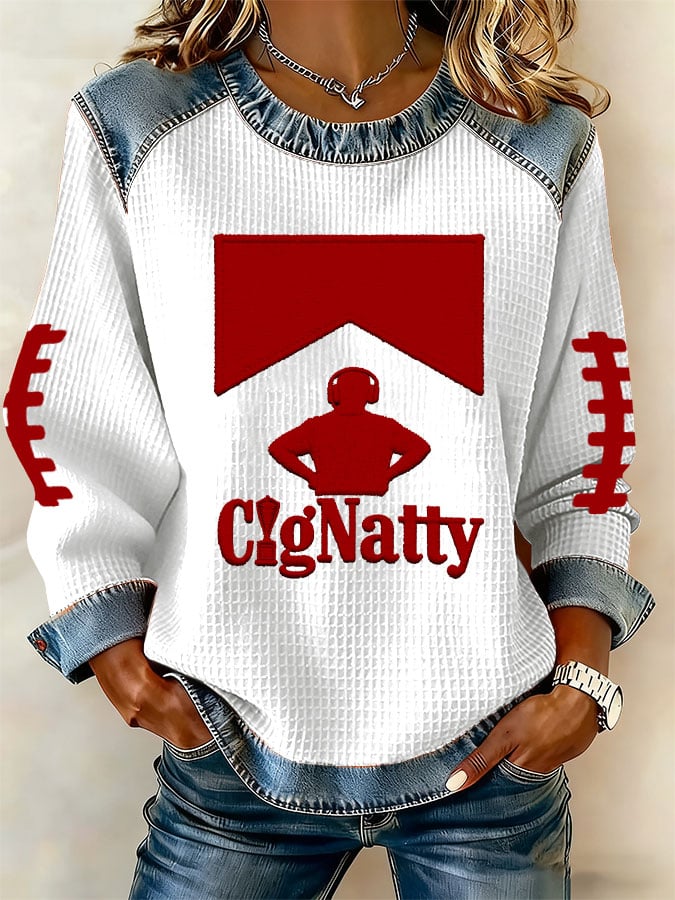 Women's rugby print long-sleeved sweatshirt