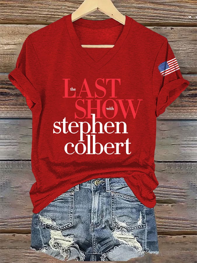V-Neck Retro Last Show Print T-Shirt