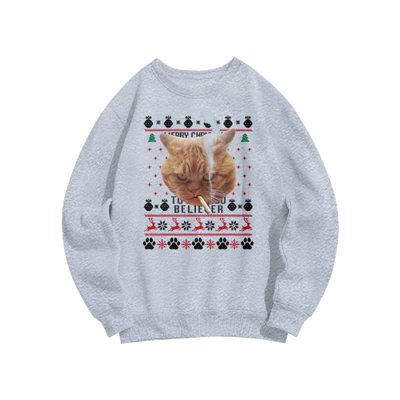 A Cool Smoking Cat Christmas Print Sweatshirt