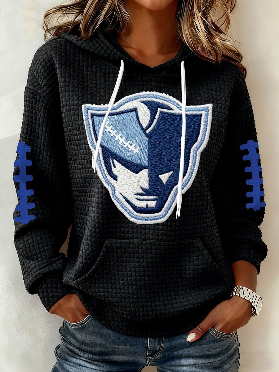Women's Football Print Plaid Fabric Hooded Sweatshirt