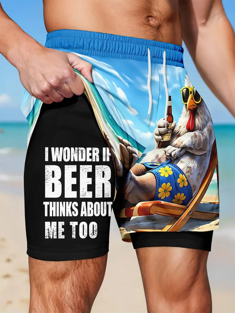 Unisex Funny Quirky Bird Print Anti-Chafe Liner 2-in-1 Straight Shorts