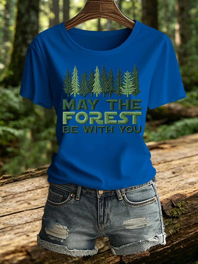 Women's Retro May The Forest Be With You Print T-Shirt